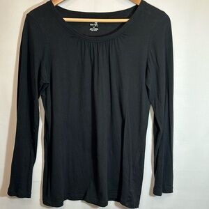 Metro 7 Womens Blouse Top T-Shirt Petite SP Long Sleeve Black LightWeight Black